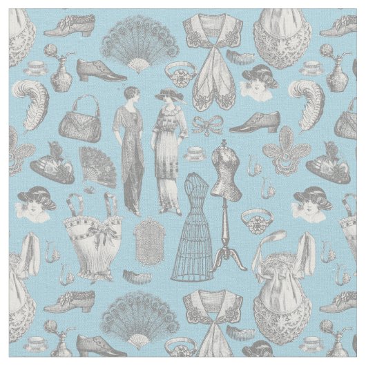 antiek Edwardiaanse mode dames blauw Stof (Close Up)