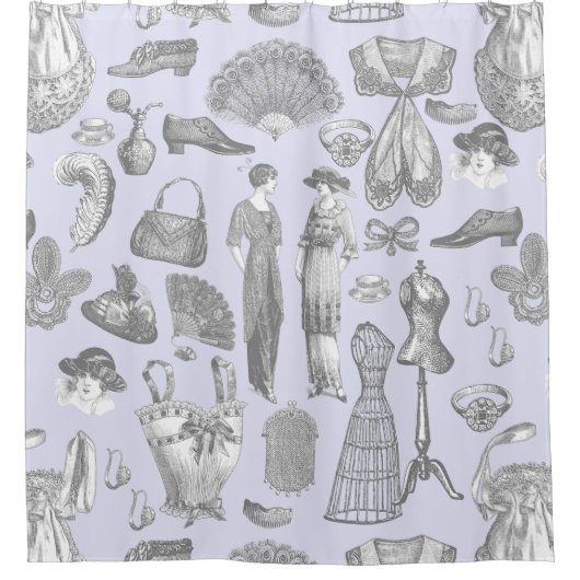 antiek Edwardiaanse  mode dames paarse Douchegordijn (Voorkant)