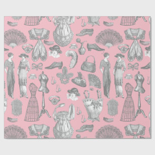 antiek Edwardiaanse  mode dames roze Cadeaupapier