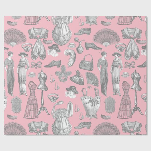 antiek Edwardiaanse  mode dames roze Cadeaupapier (Vlak)