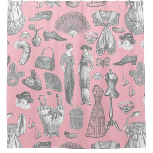 antiek Edwardiaanse mode dames roze Douchegordijn (Voorkant)