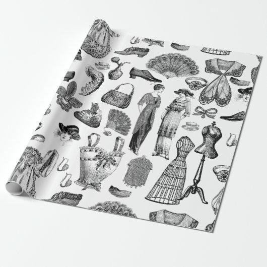 antiek Edwardiaanse mode Dames Wit Cadeaupapier (Uitgerold)