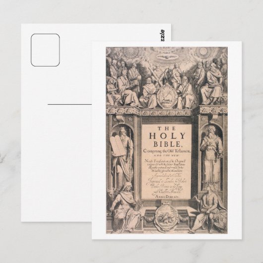 Antiek eerste editie, pagina King James Bible Briefkaart (Voorkant / Achterkant)