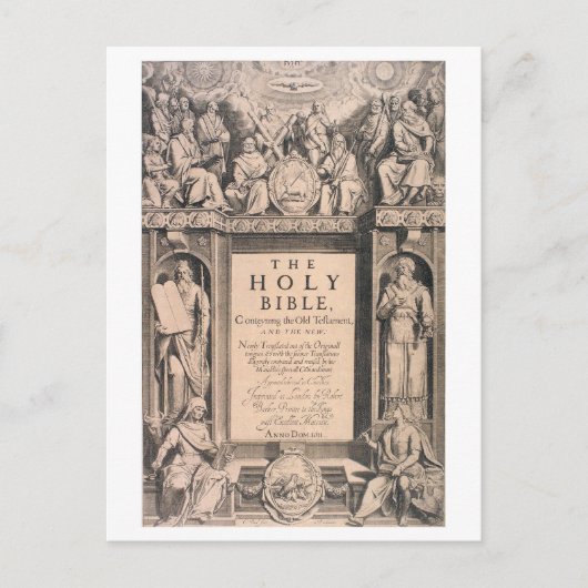 Antiek eerste editie, pagina King James Bible Briefkaart (Voorkant)
