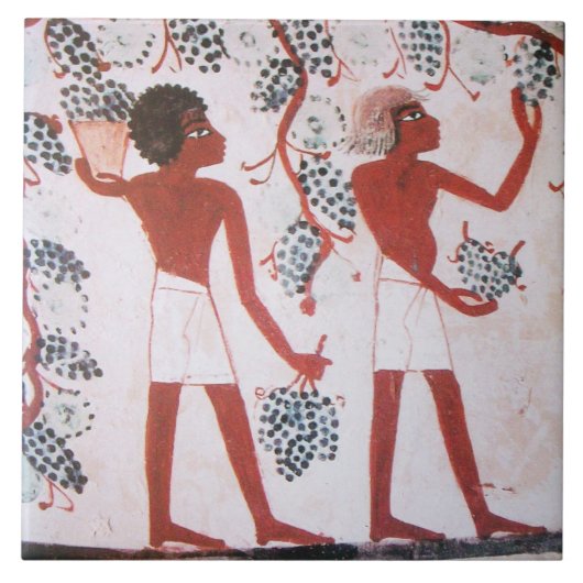 ANTIEK EGYPTIAN VINEYARD WINE GRAPE HARVEST TEGELTJE (Voorkant)