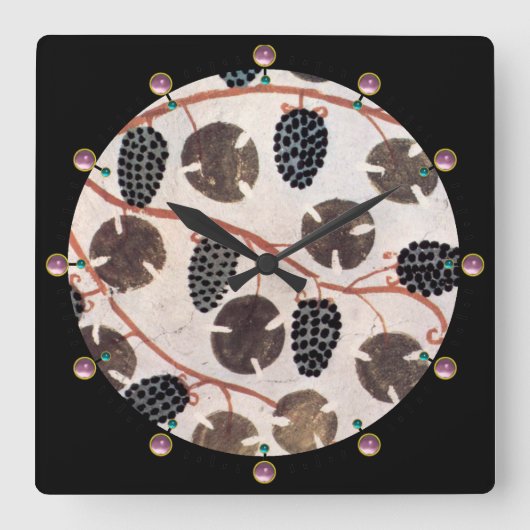 ANTIEK EGYPTISCHE VINEYARD GRAPES, DRUIVEN zwart Vierkante Klok (Voorkant)