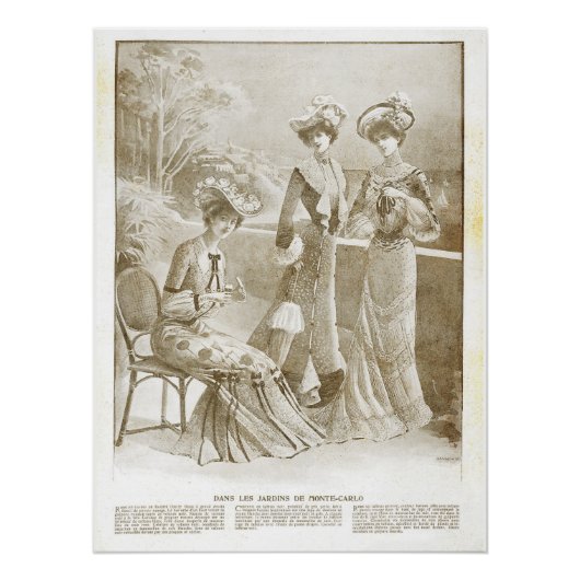 Antiek Elegant  Frans 1900 Mode Beige Perfect Poster (Voorkant)