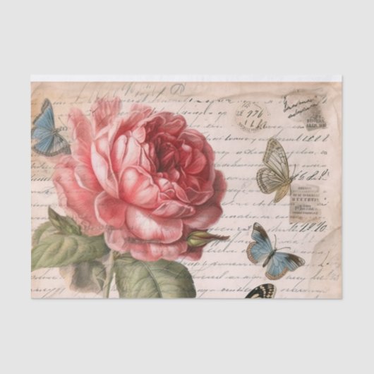 Antiek Elegantie Roos en Vlinder Decoupage Tissuepapier (Voorkant)
