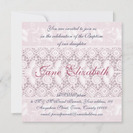 Antiek embroidery baptism-uitnodiging (meisje) kaart (Achterkant)