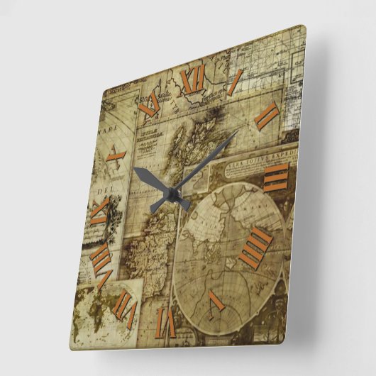 Antiek en oude wereldkaarten vierkante klok (Hoek)