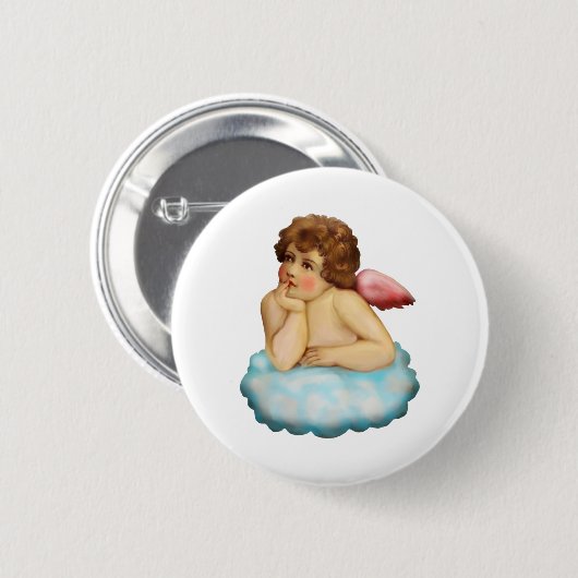 antiek engel cherub ronde button 5,7 cm (Voorkant /achterkant)