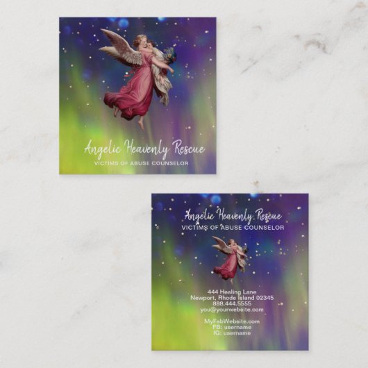 *~* Antiek engel die misbruikt kind redt Vierkante Visitekaartje (Voorkant / Achterkant)