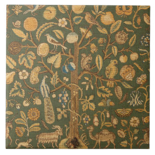 Antiek Engels Naaldkantwerk Boom des Levens & Eenh Tegeltje