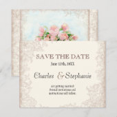 Antiek Engels Roos Floral Swirl Wedding Save The Date (Voorkant / Achterkant)