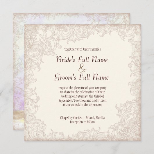 Antiek Engels Roos - Lavendel bruiloft uitnodiging (Voorkant / Achterkant)