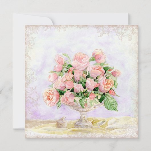 Antiek Engels Roos - Lavendel bruiloft uitnodiging (Achterkant)