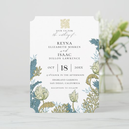 Antiek Engelse Bloemen Huwelijk Kaart (Staand voorkant)