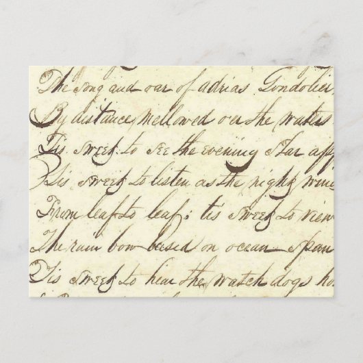Antiek Ephemera Cursieve Calligrafie Script Poetry Briefkaart (Voorkant)