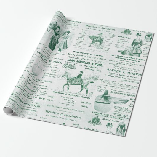 Antiek Ephemera Lady Equestrian Ads Cadeaupapier (Uitgerold)