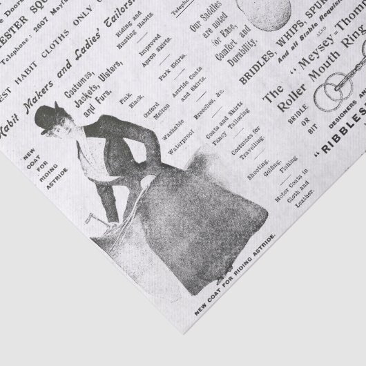 Antiek  Ephemera Lady Equestrian Ads Tissuepapier (Detail)