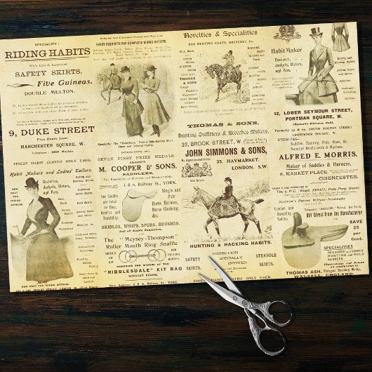 Antiek  Ephemera Lady Equestrian Ads Tissuepapier