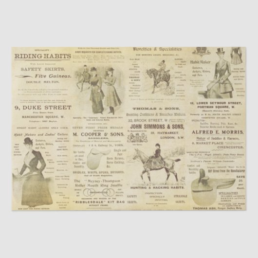 Antiek  Ephemera Lady Equestrian Ads Tissuepapier (Voorkant)
