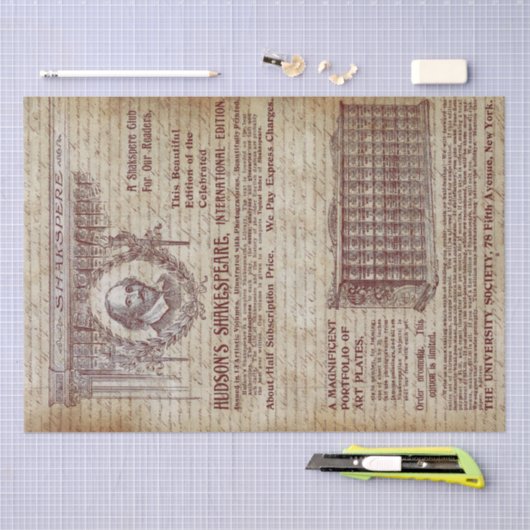 Antiek  Ephemera Shakespeare Handschrift Tissuepapier (Craft)