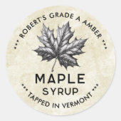 Antiek esdoornsiroop etiket met blad (Voorkant)