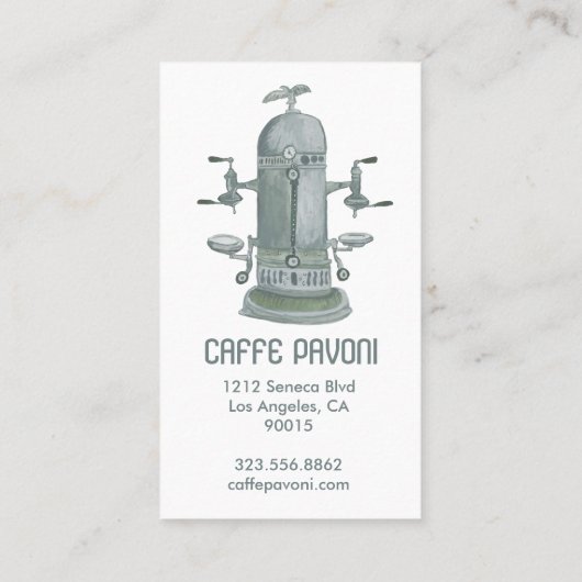 Antiek Espresso Machine Cafe Coffee Waterverf Klantenkaartje (Achterkant)