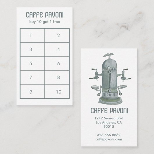 Antiek Espresso Machine Cafe Coffee Waterverf Klantenkaartje (Voorkant / Achterkant)