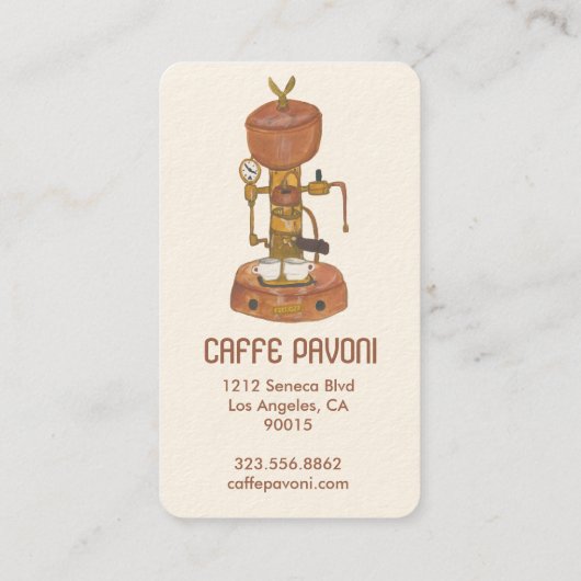 Antiek Espresso Machine Cafe Coffee Waterverf Visitekaartje (Achterkant)