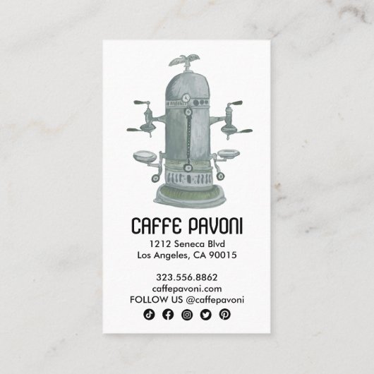 Antiek Espresso Machine Cafe Coffee Waterverf Visitekaartje (Achterkant)