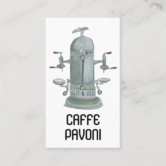 Antiek Espresso Machine Cafe Coffee Waterverf Visitekaartje (Voorkant)