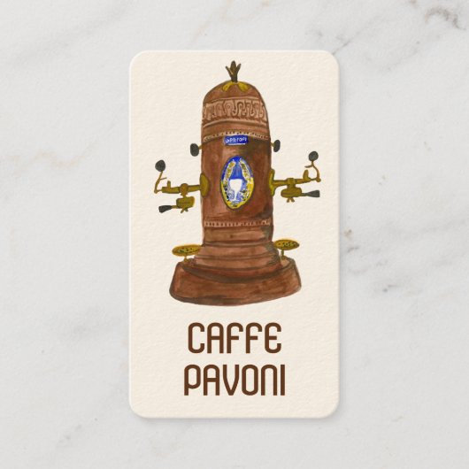 Antiek Espresso Machine Cafe Coffee Waterverf Visitekaartje (Voorkant)