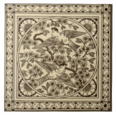 Antiek esthetisch Japans Sepia Bird Tile Repro Tegeltje (Voorkant)