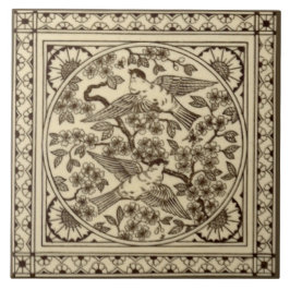 Antiek esthetisch Japans Sepia Bird Tile Repro Tegeltje