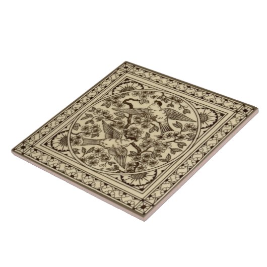 Antiek esthetisch Japans Sepia Bird Tile Repro Tegeltje (Zijkant)