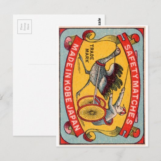 Antiek etiket op doos Ostrich Harness Racing Kobe Briefkaart (Voorkant / Achterkant)