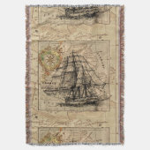 Antiek Europa Kaart Schip zeilschip Nautical Marin Deken (Voorkant Verticaal)