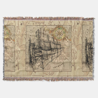 Antiek Europa Kaart Schip zeilschip Nautical Marin Deken