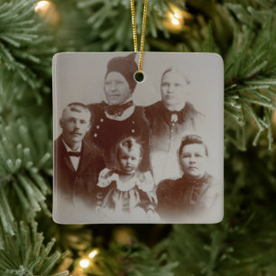 Antiek Familie Collage Foto B & W Afbeelding Keramisch Ornament