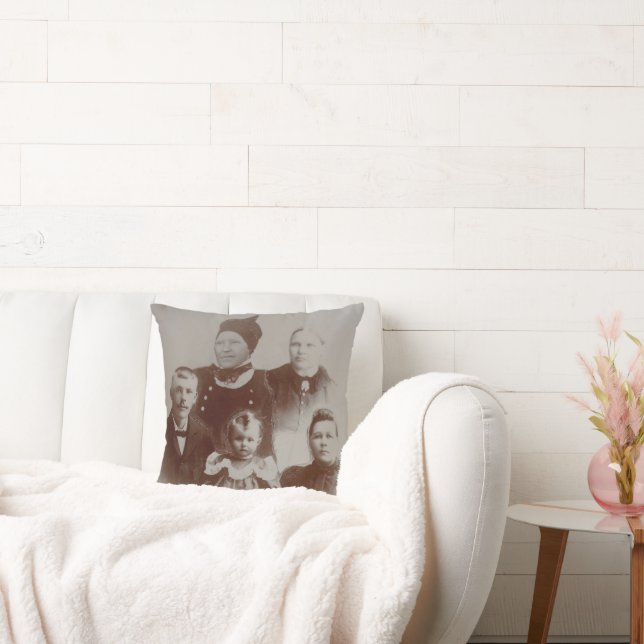 Antiek Familie Collage Foto B & W Afbeelding Kussen (Bank)
