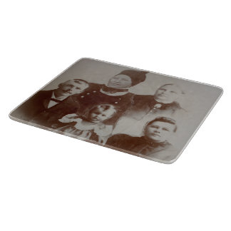 Antiek Familie Collage Foto B & W Afbeelding Snijplank