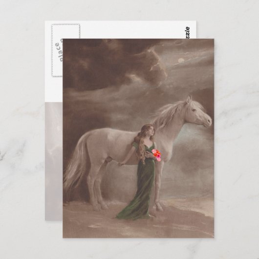 Antiek  Fantasy Night Dream Horse Briefkaart (Voorkant / Achterkant)