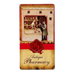 ANTIEK FARMACY RED WAX SEAL MONOGRAM ETIKET