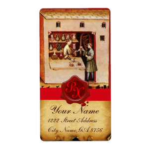 ANTIEK FARMACY RED WAX SEAL MONOGRAM ETIKET