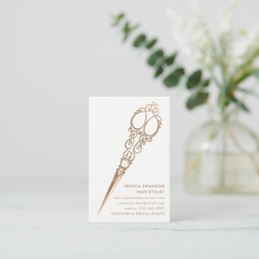 Antiek Faux Gold Shears Schaar Stylist Visitekaartje (Staand voorkant)