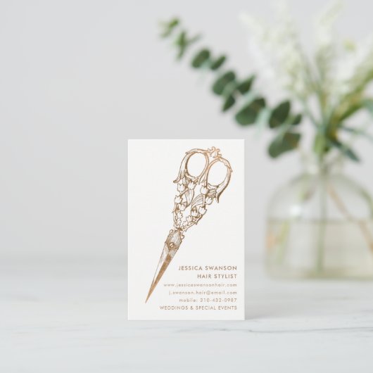 Antiek Faux Gold Shears Scissor 2 Stylist Visitekaartje (Staand voorkant)