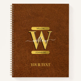 Antiek Faux Leather & Gold Monogram School Kantoor Notitieboek
