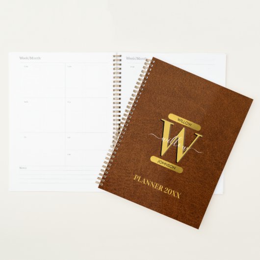 Antiek Faux Leather & Gold Monogram School Kantoor Planner (Display)